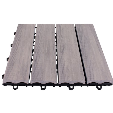 Emsco Group Interlocking Wood Floor Tiles, 12in x 12in Paver, Grey Wood, 12PK 2113-1